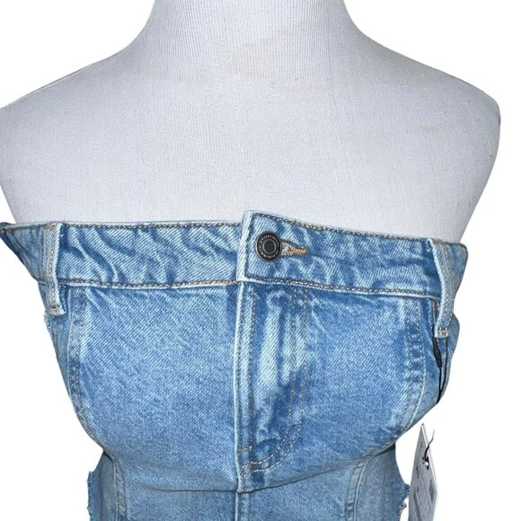 ZARA The Jean Top In Medium Blue Corset Womens Xs Strapless Bustier Denim NWT - Picture 3 of 11